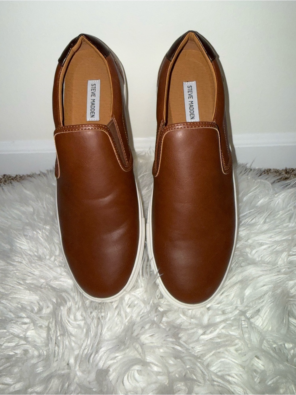 Steve Madden Brown Leather Slip-On Loafers with White Sole